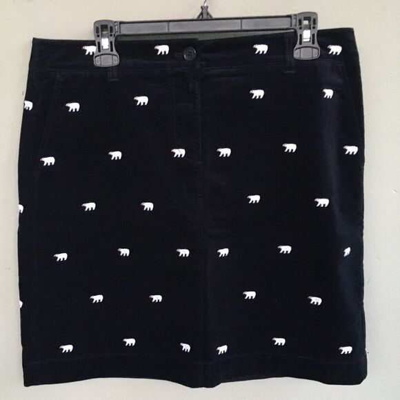Talbots Women Skirt 10 Navy Blue Velvet Polar Bear Embroidered Knee Whimsical - Picture 2 of 14